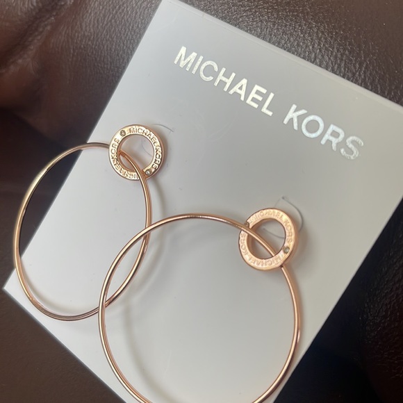 Michael Kors Rose Gold Logo Ring Drop Hoop Ring Earrings MKJ7676 791 - Picture 2 of 4